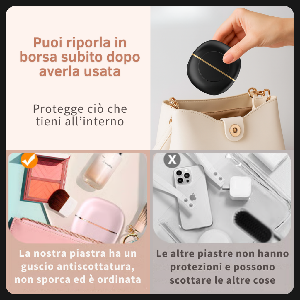 Glowli™ Spazzola Lisciante Senza Fili | Mini Piastra Portatile Anti-Crespo.